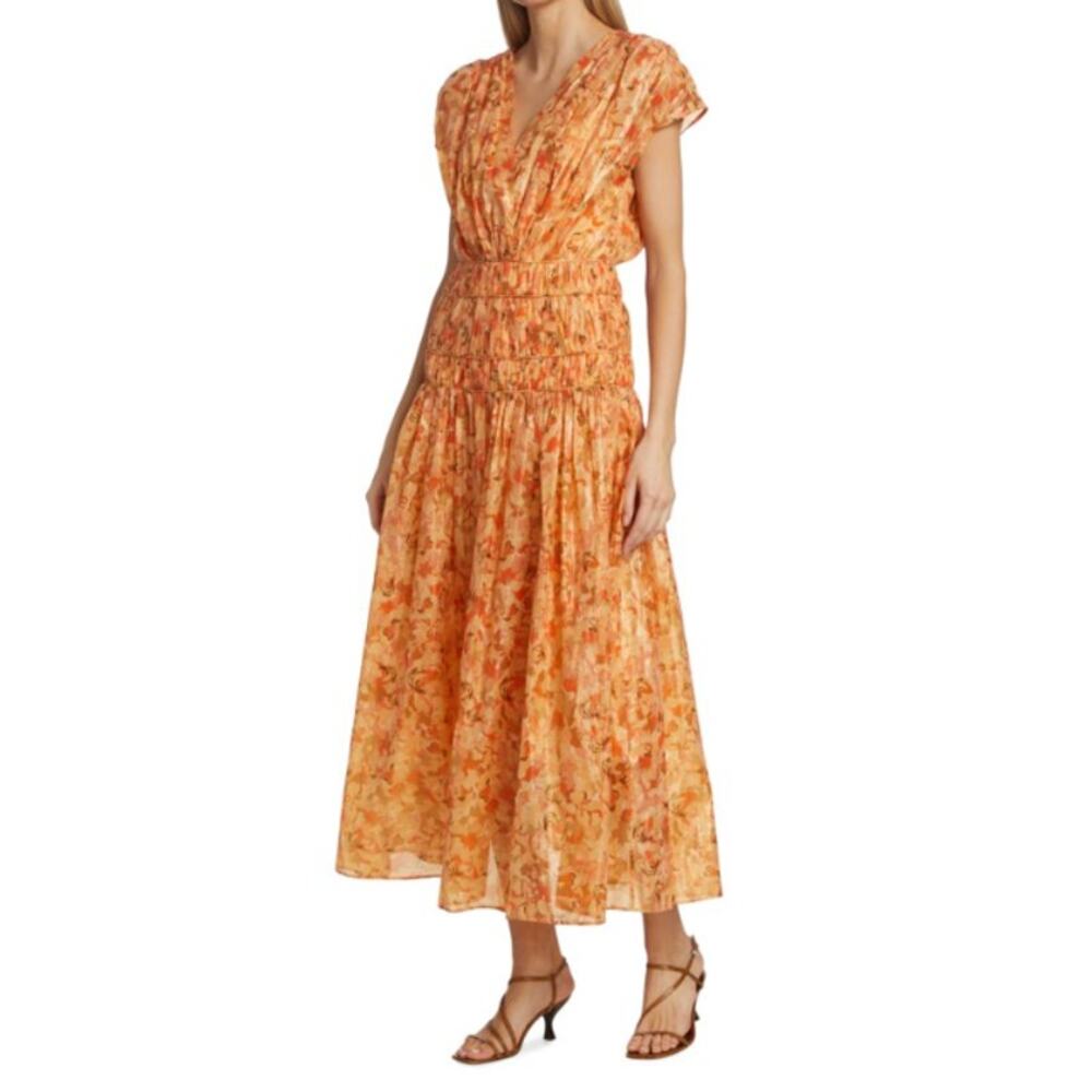 Acler Midi Dress Size US‎ 2 AU 6 Long Peach Floral Cotton Romantic Garden Party